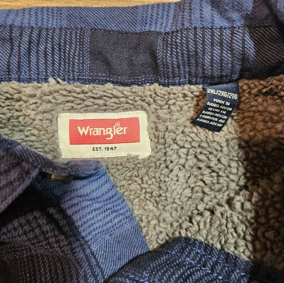Wrangler Heavyweight Sherpa Lined Plaid Flannel Shirt Jacket BlueCabincore XL - Picture 5 of 11